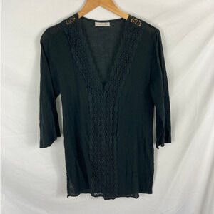 La Blanca Crochet Trip Swim Coverup Dress Black Size S/M